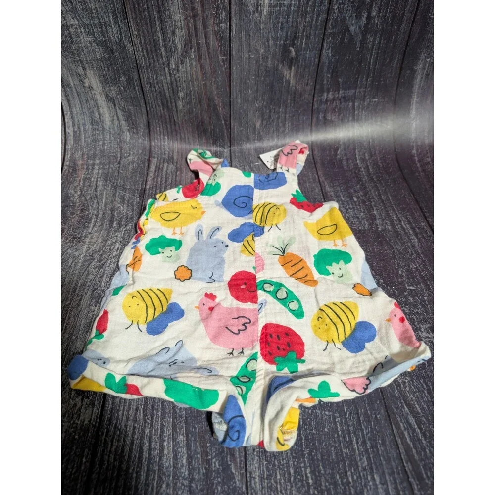 Old Navy Farm Print Sleeveless Short Romper Baby 3-6 Month *NWT* Food Animals